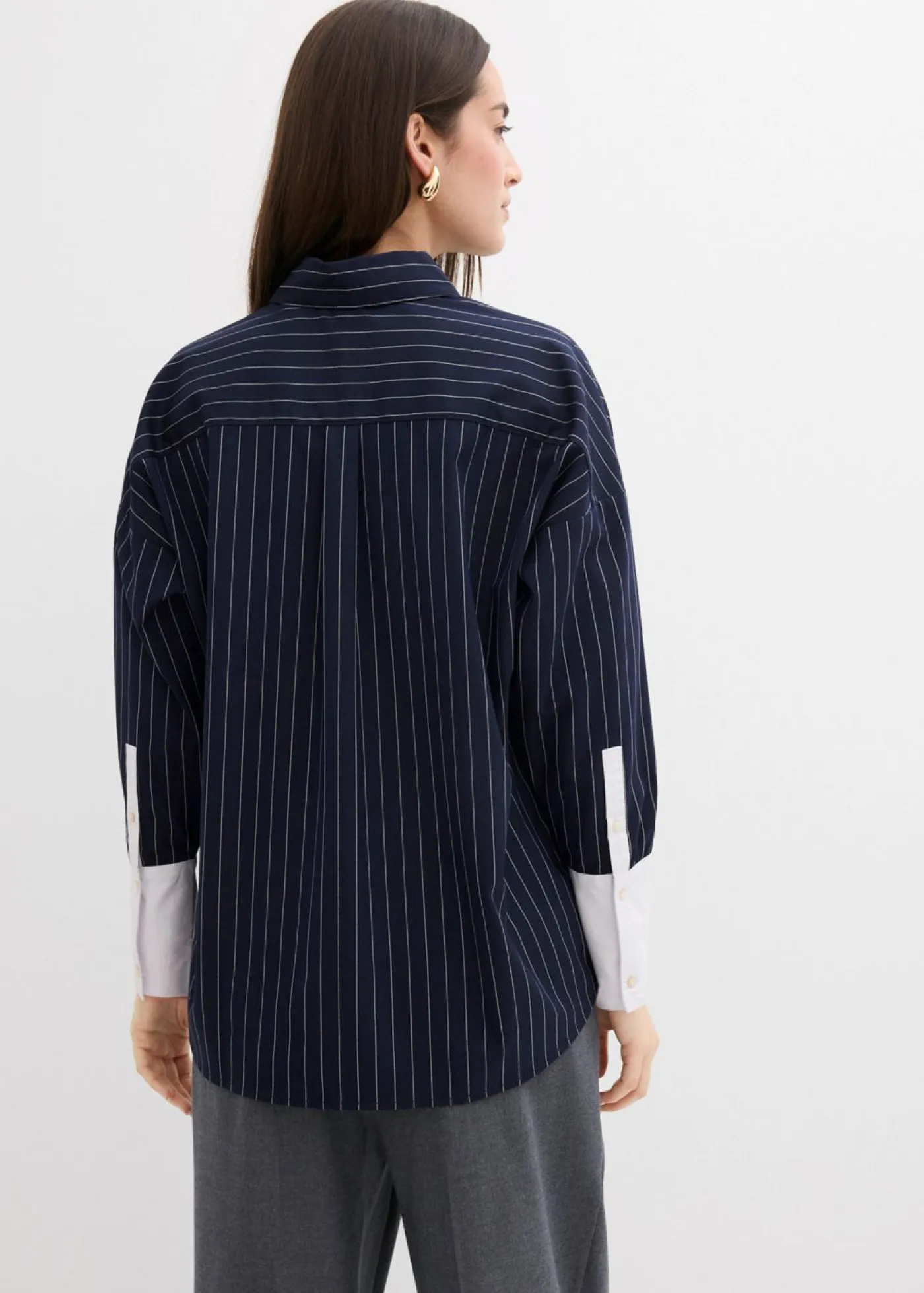 Hot Blusa de mezcla de viscosa con raya diplomática Mujer Esenciales|Camisas Y Blusas