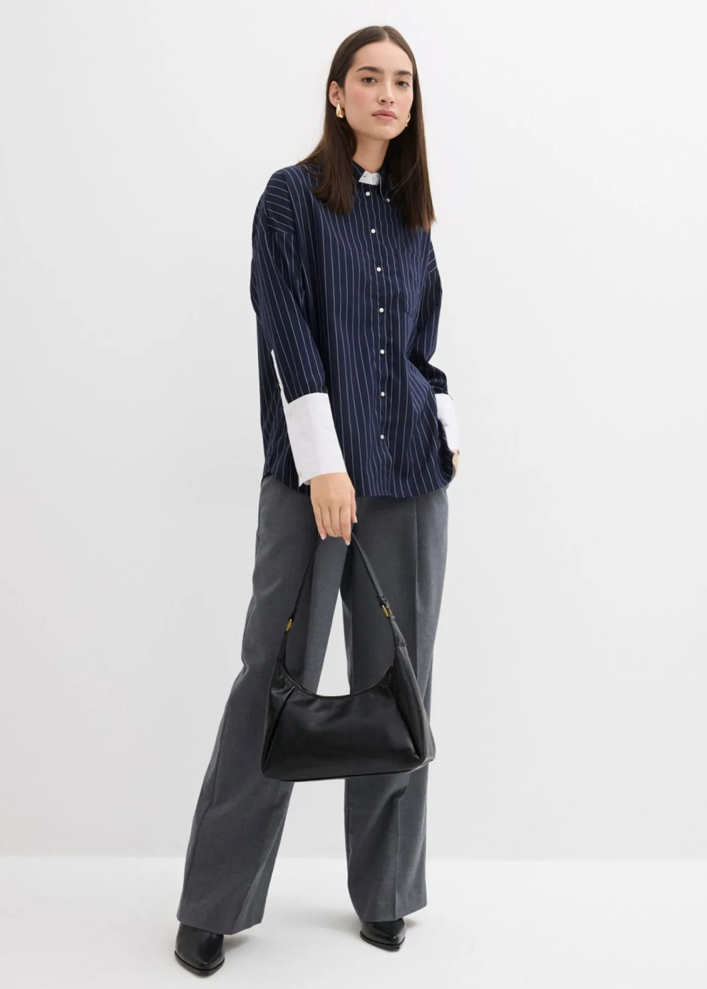 Hot Blusa de mezcla de viscosa con raya diplomática Mujer Esenciales|Camisas Y Blusas
