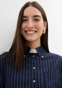 Hot Blusa de mezcla de viscosa con raya diplomática Mujer Esenciales|Camisas Y Blusas