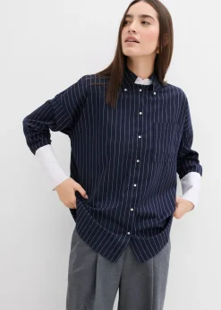 Hot Blusa de mezcla de viscosa con raya diplomática Mujer Esenciales|Camisas Y Blusas