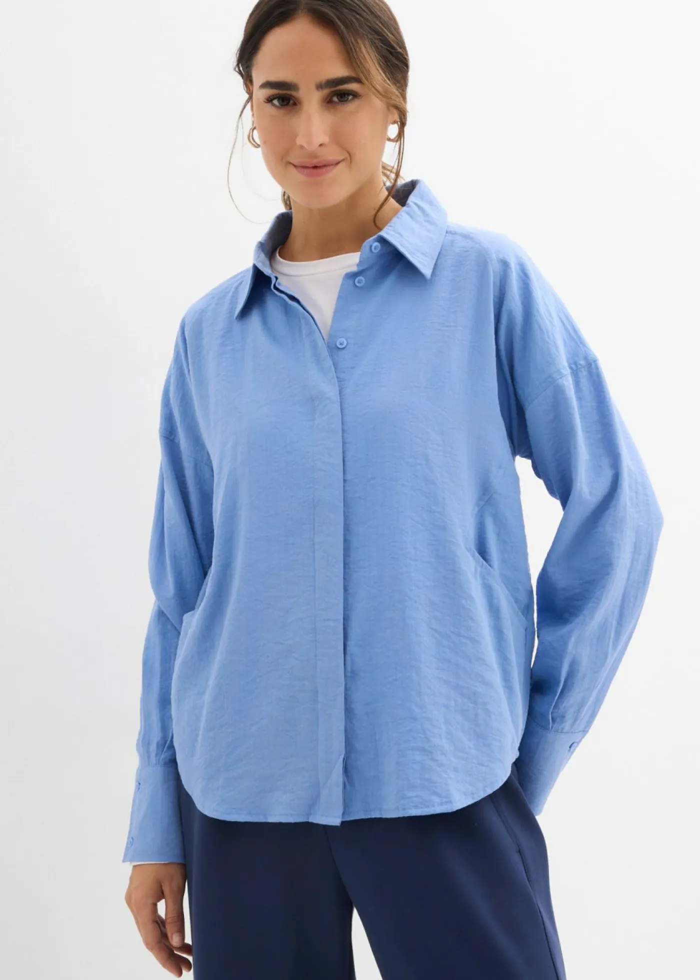 Online Blusa de mezcla de viscosa con bolsillos Mujer Camisas Y Blusas