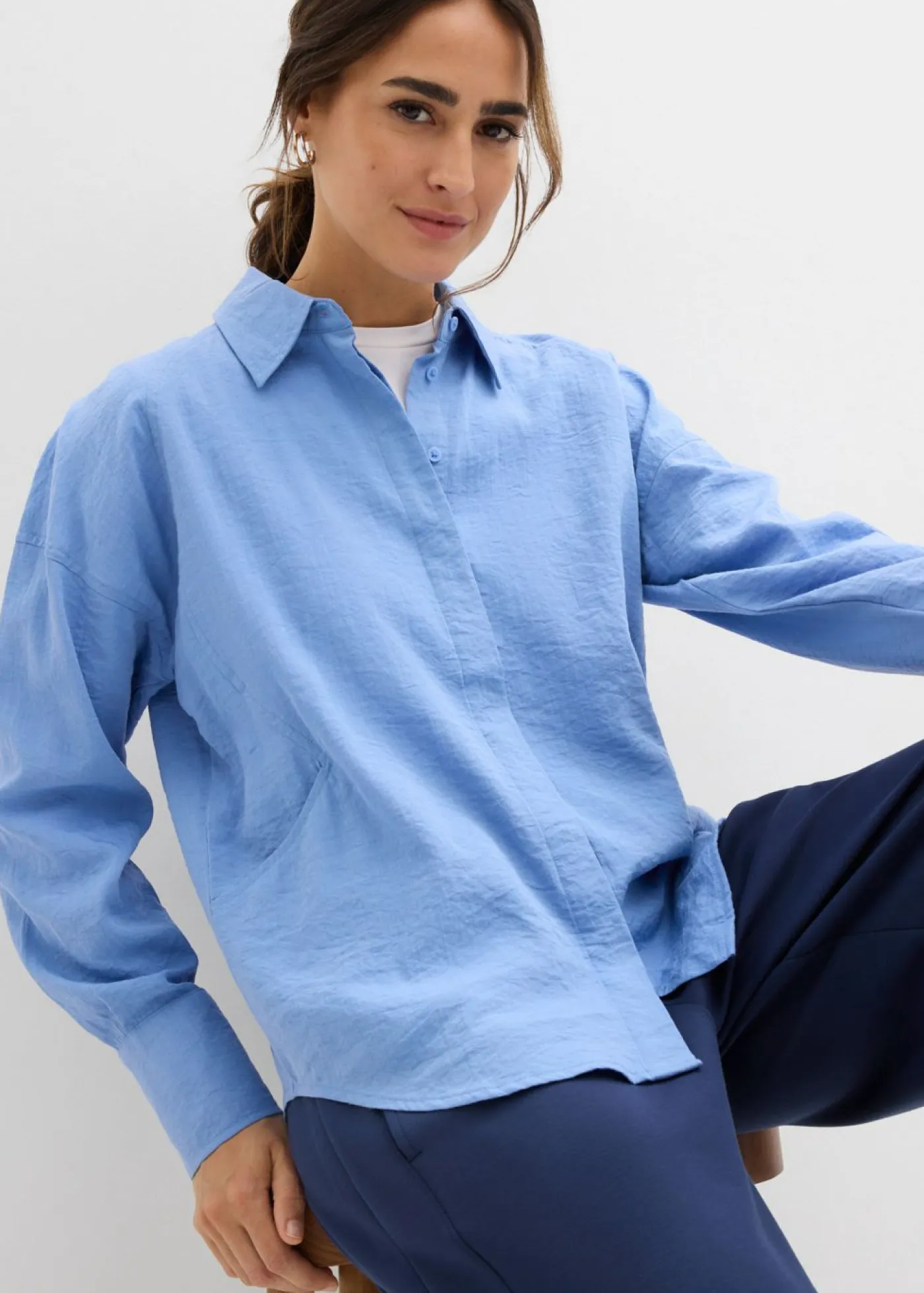 Online Blusa de mezcla de viscosa con bolsillos Mujer Camisas Y Blusas