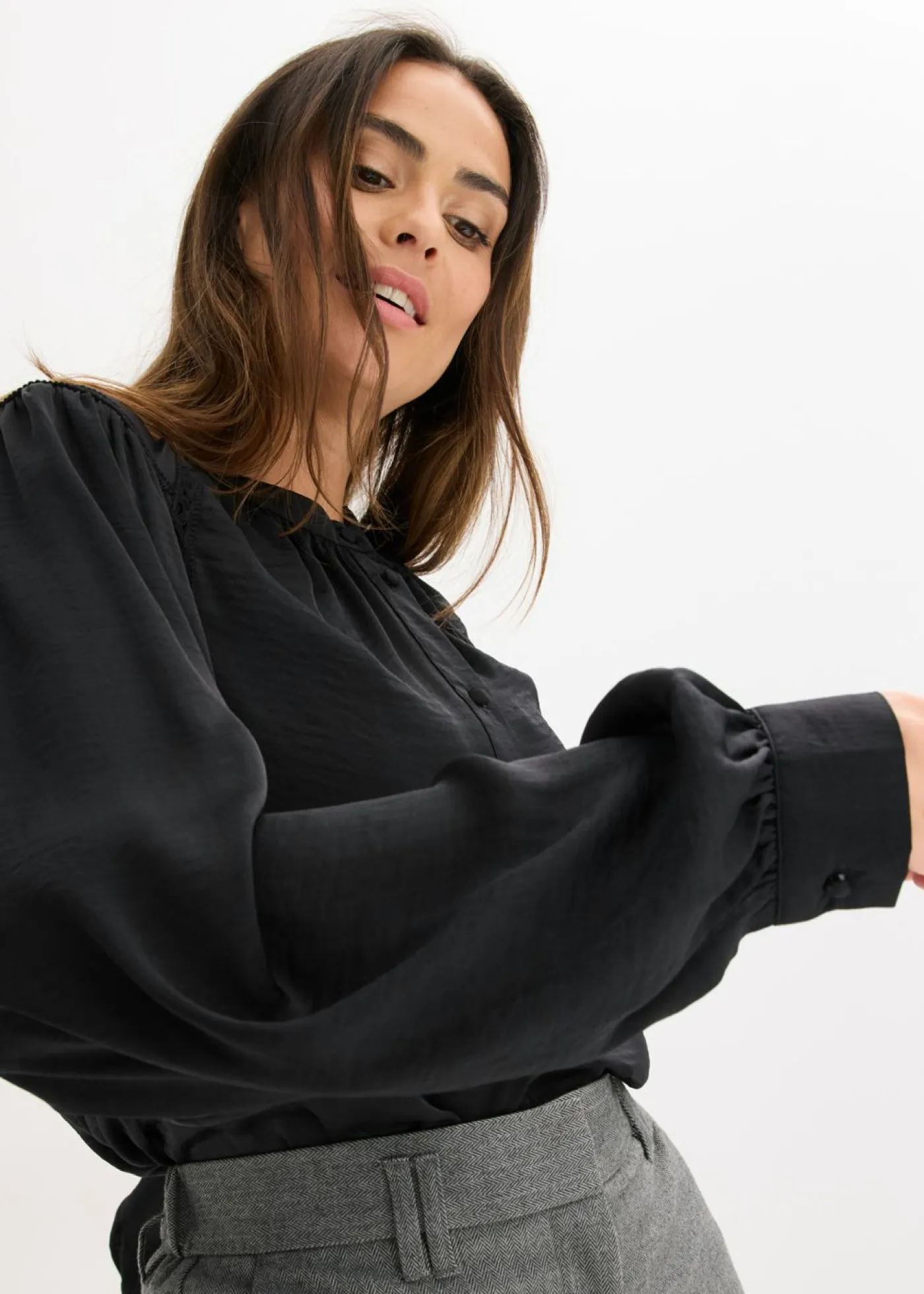 Sale Blusa de satén con cintas de encaje Mujer Camisas Y Blusas