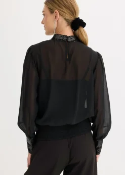 Clearance Blusa de tul fino con lentejuelas Mujer Camisas Y Blusas|Ropa Elegante