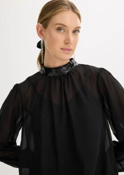 Clearance Blusa de tul fino con lentejuelas Mujer Camisas Y Blusas|Ropa Elegante