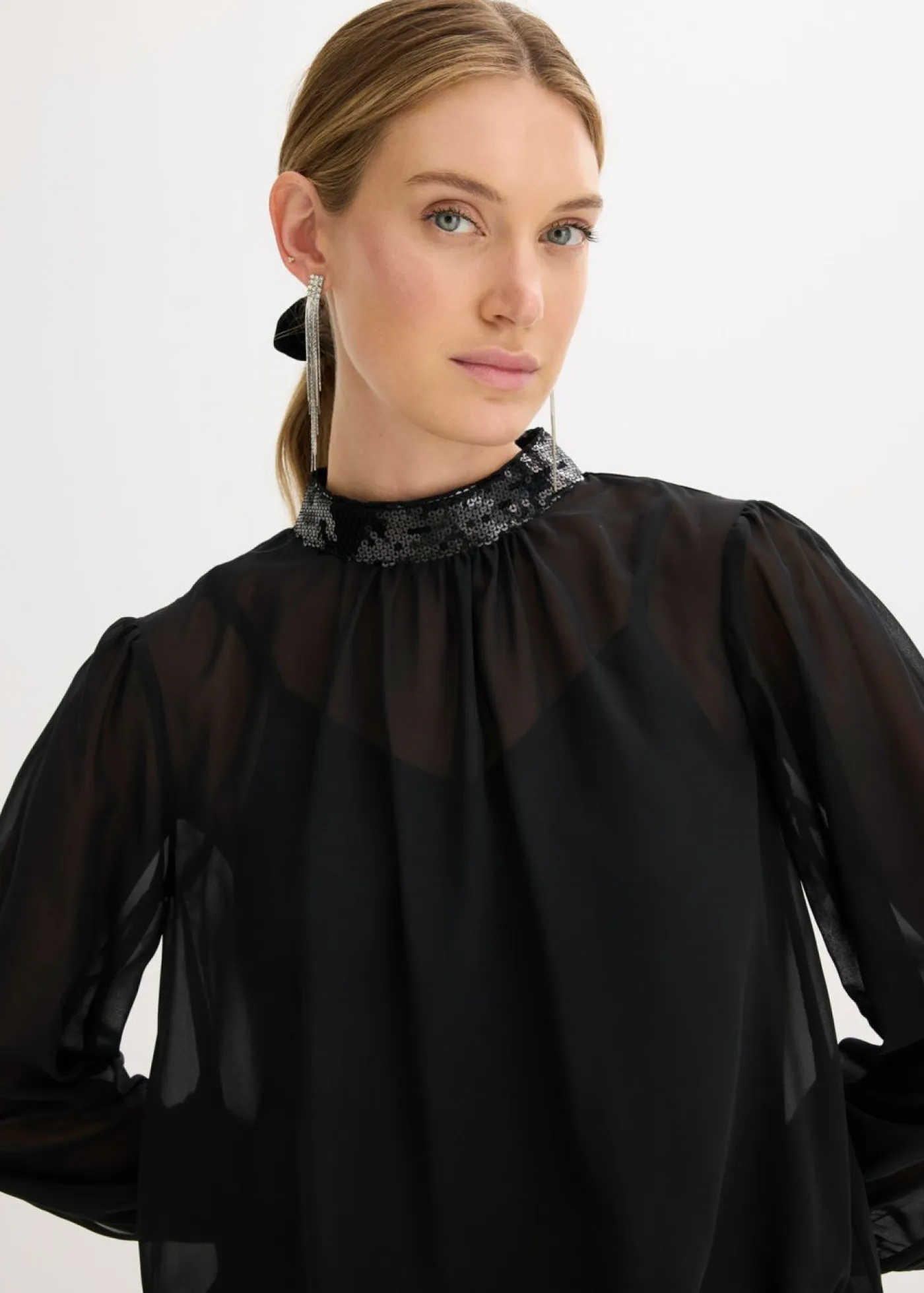 Clearance Blusa de tul fino con lentejuelas Mujer Camisas Y Blusas|Ropa Elegante
