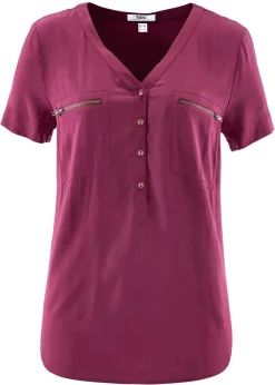 New Blusa de viscosa con manga corta Mujer Camisas Y Blusas