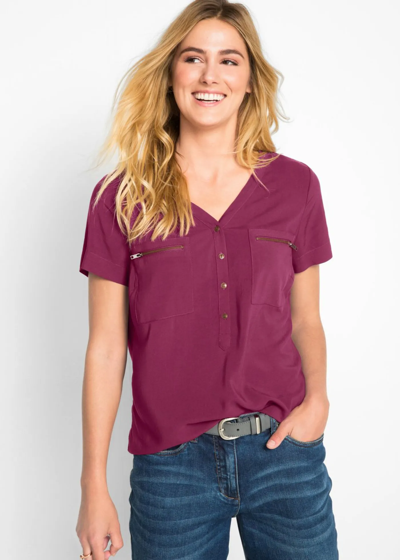 New Blusa de viscosa con manga corta Mujer Camisas Y Blusas