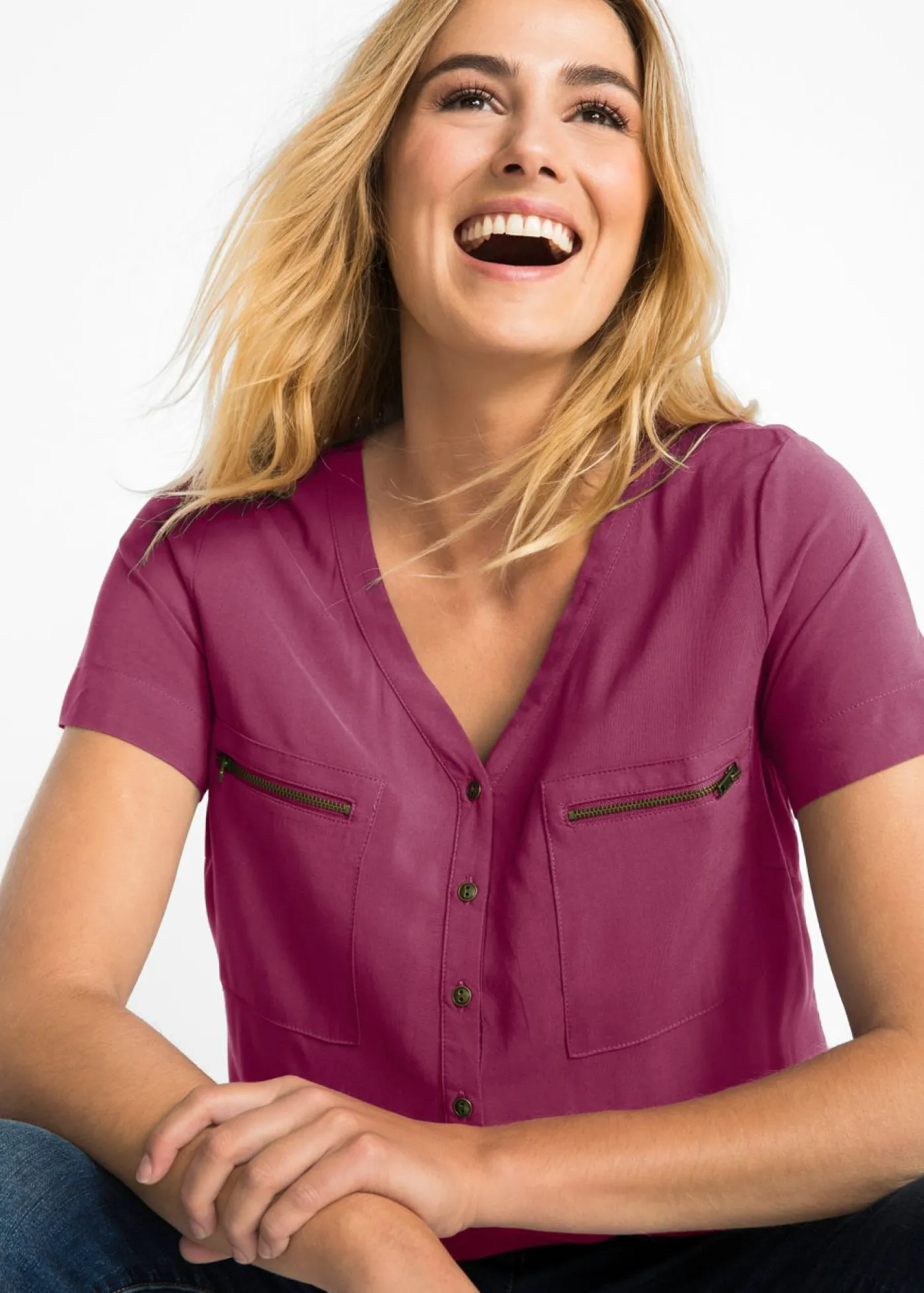 New Blusa de viscosa con manga corta Mujer Camisas Y Blusas