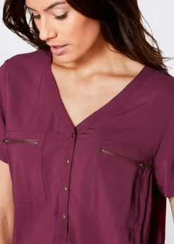 New Blusa de viscosa con manga corta Mujer Camisas Y Blusas