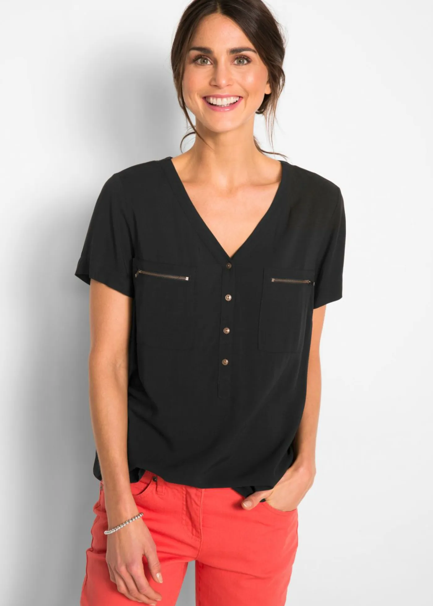 Blusa de viscosa con manga corta Mujer Camisas Y Blusas