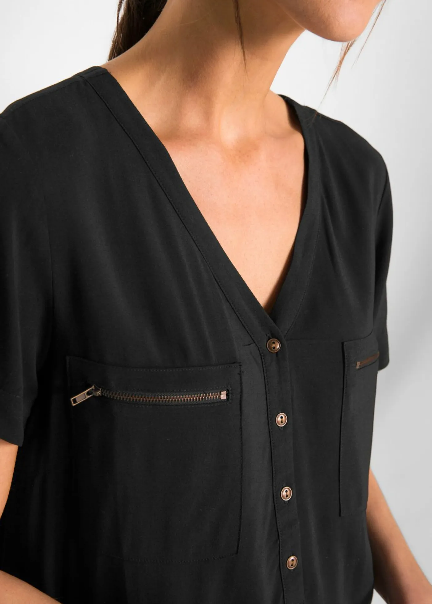 Blusa de viscosa con manga corta Mujer Camisas Y Blusas
