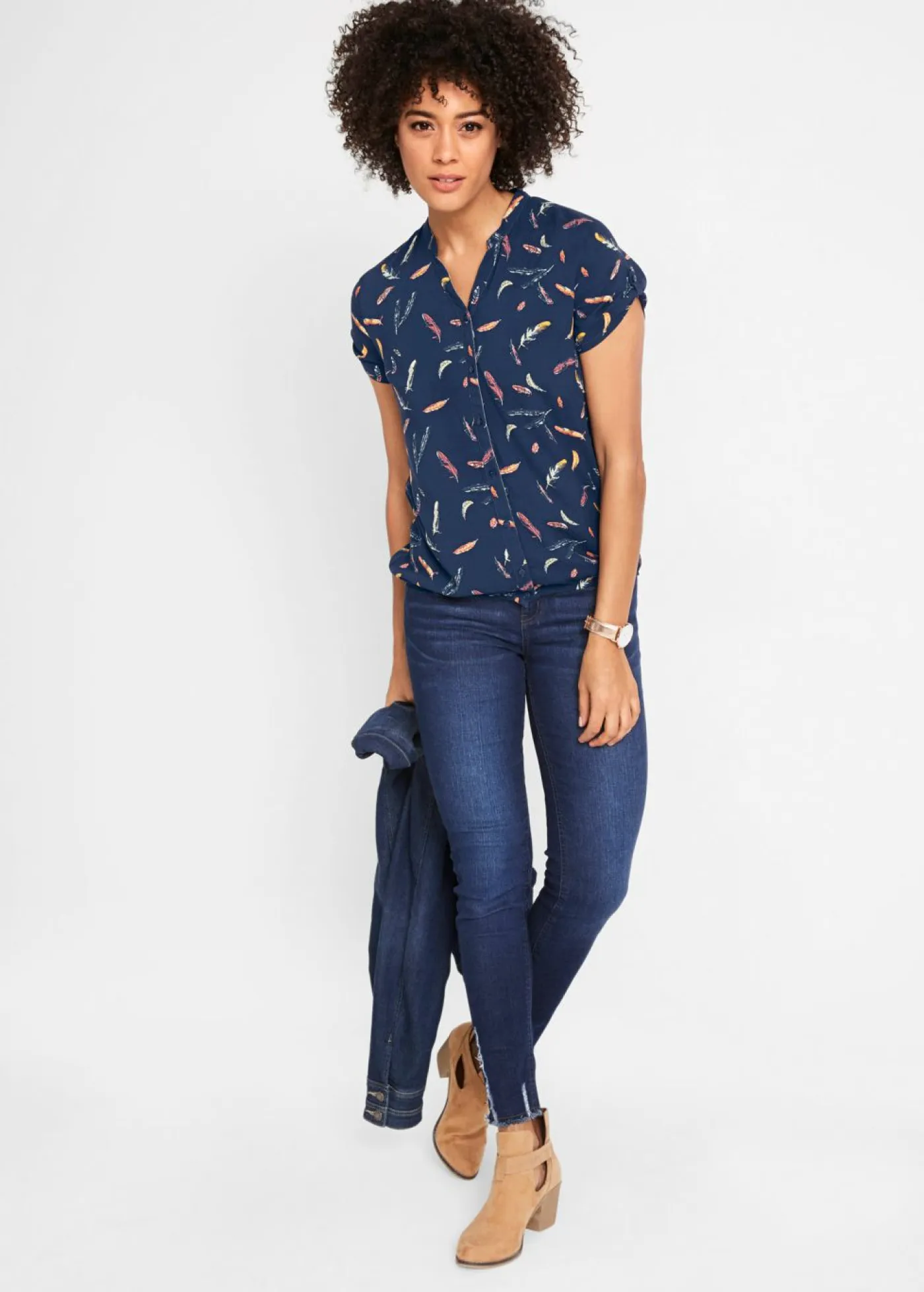 Sale Blusa de viscosa fluida con manga corta Mujer Camisas Y Blusas