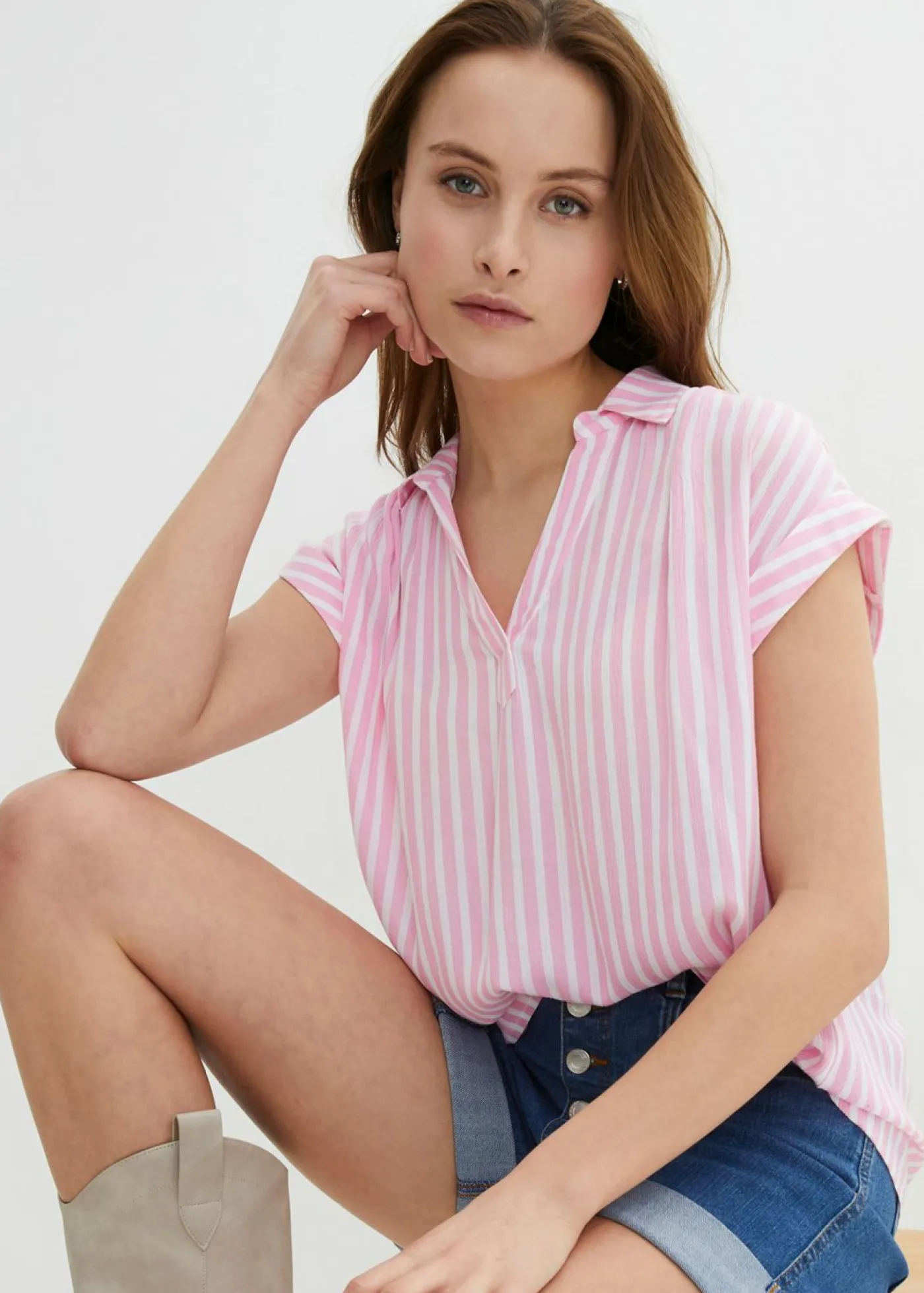 Clearance Blusa de viscosa fluida con manga corta Mujer Camisas Y Blusas|Novedades