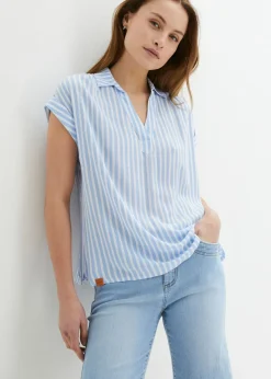 Best Blusa de viscosa fluida con manga corta Mujer Camisas Y Blusas|Novedades