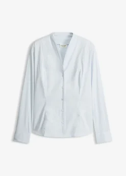 Blusa elástica de popelín con cuello chimenea y ligera transparencia Mujer Camisas Y Blusas