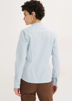Blusa elástica de popelín con cuello chimenea y ligera transparencia Mujer Camisas Y Blusas
