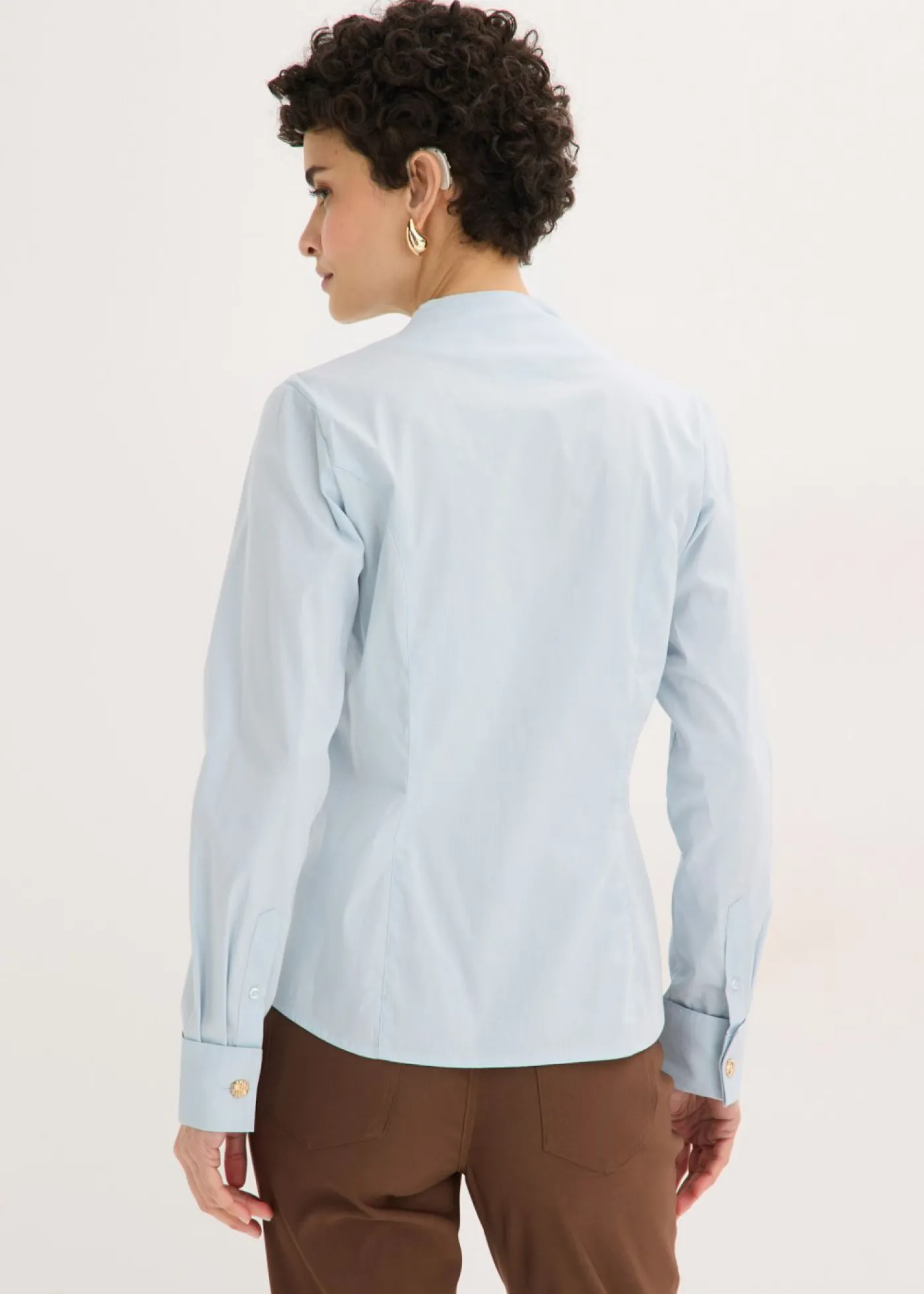 Blusa elástica de popelín con cuello chimenea y ligera transparencia Mujer Camisas Y Blusas