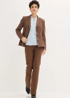 Blusa elástica de popelín con cuello chimenea y ligera transparencia Mujer Camisas Y Blusas