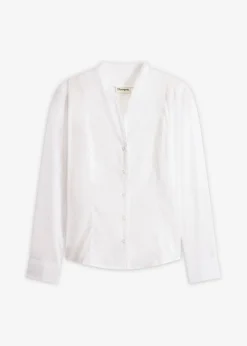Sale Blusa elástica de popelín con cuello chimenea y ligera transparencia Mujer Camisas Y Blusas