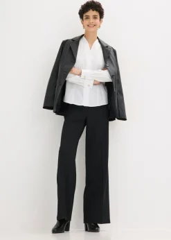 Sale Blusa elástica de popelín con cuello chimenea y ligera transparencia Mujer Camisas Y Blusas