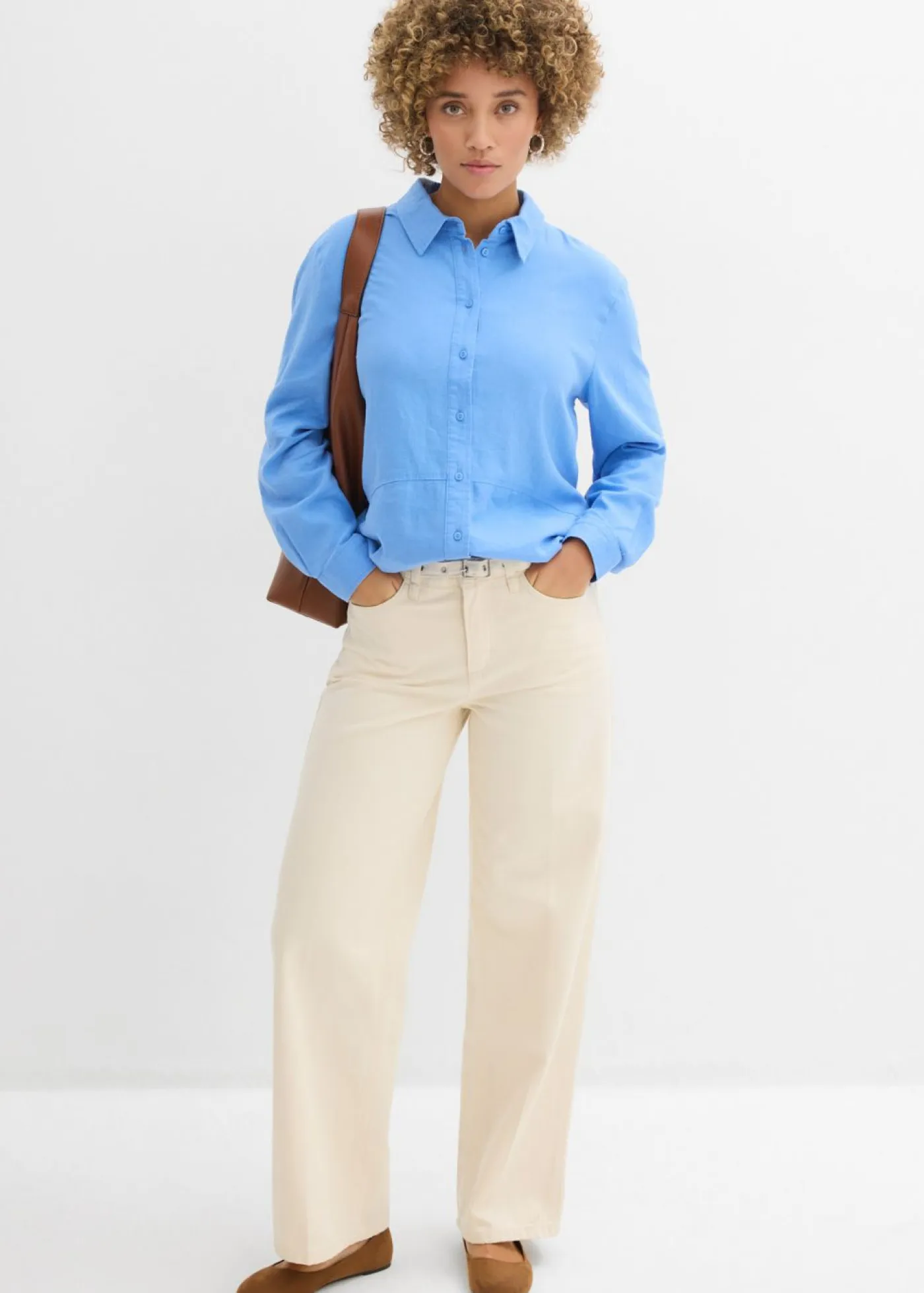Best Blusa holgada de mezcla de lino Mujer Camisas Y Blusas|Novedades
