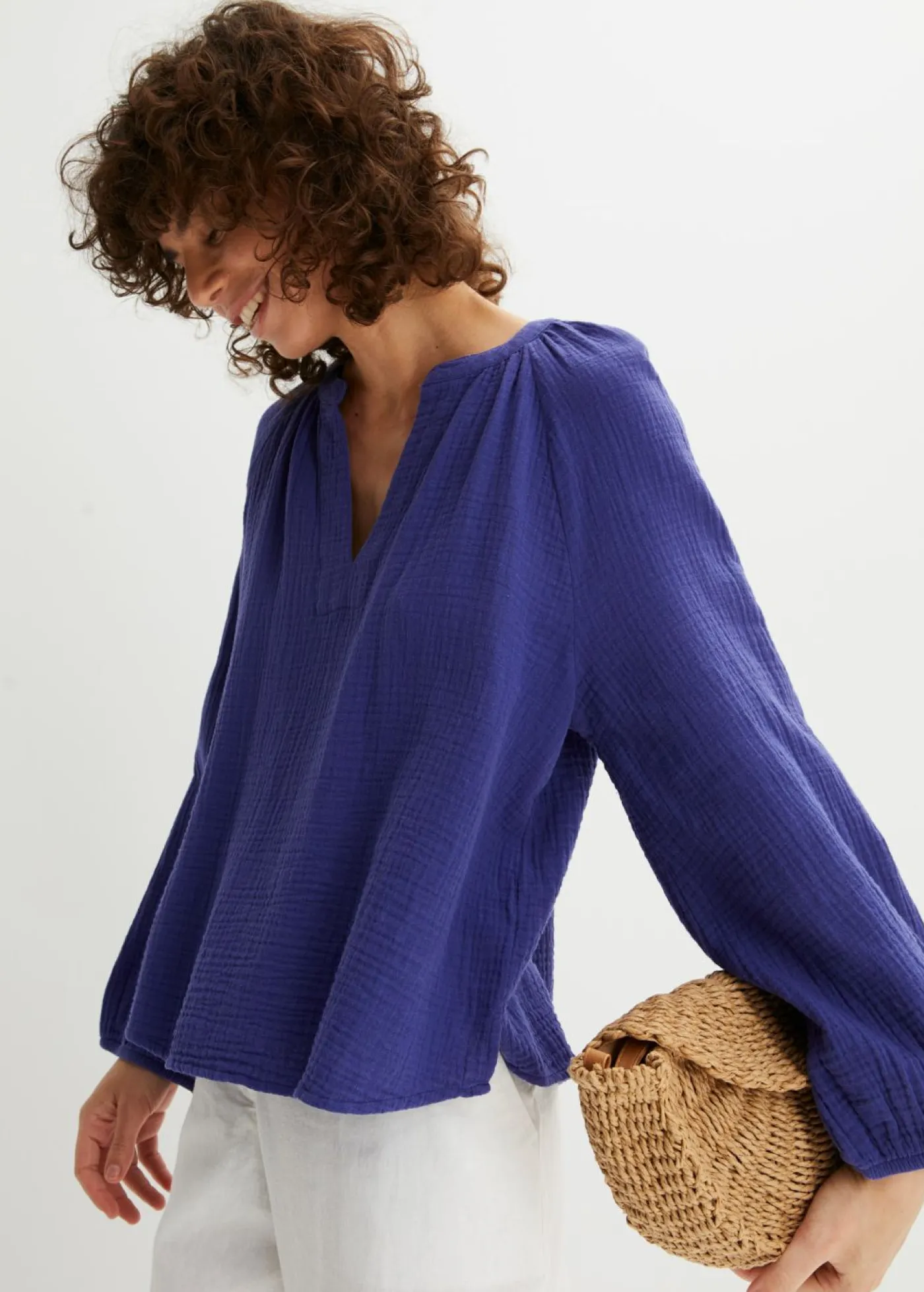 Clearance Blusa holgada de muselina Mujer Camisas Y Blusas|Novedades