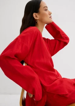 Best Blusa holgada tipo túnica de mezcla de viscosa arrugada con estructura Mujer Conjuntos De Ropa|Esenciales