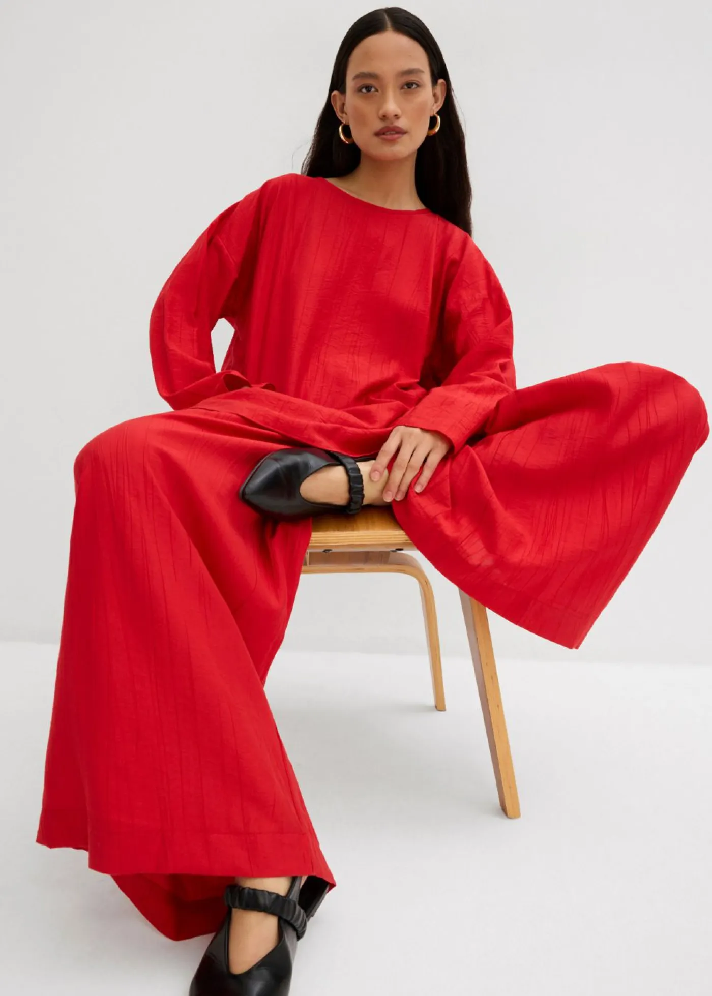 Best Blusa holgada tipo túnica de mezcla de viscosa arrugada con estructura Mujer Conjuntos De Ropa|Esenciales