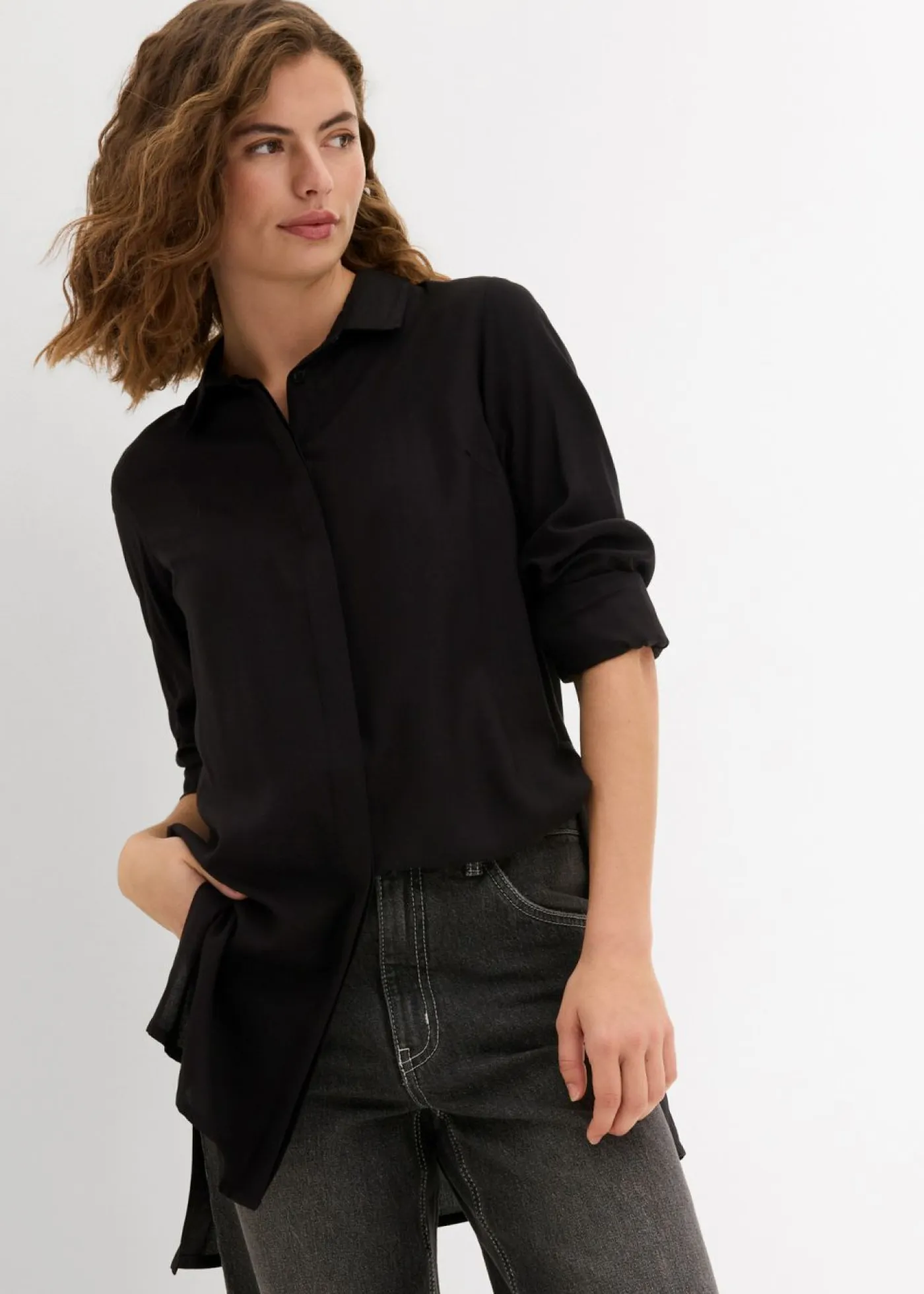 Online Blusa larga con abertura de viscosa fluida Mujer Camisas Y Blusas
