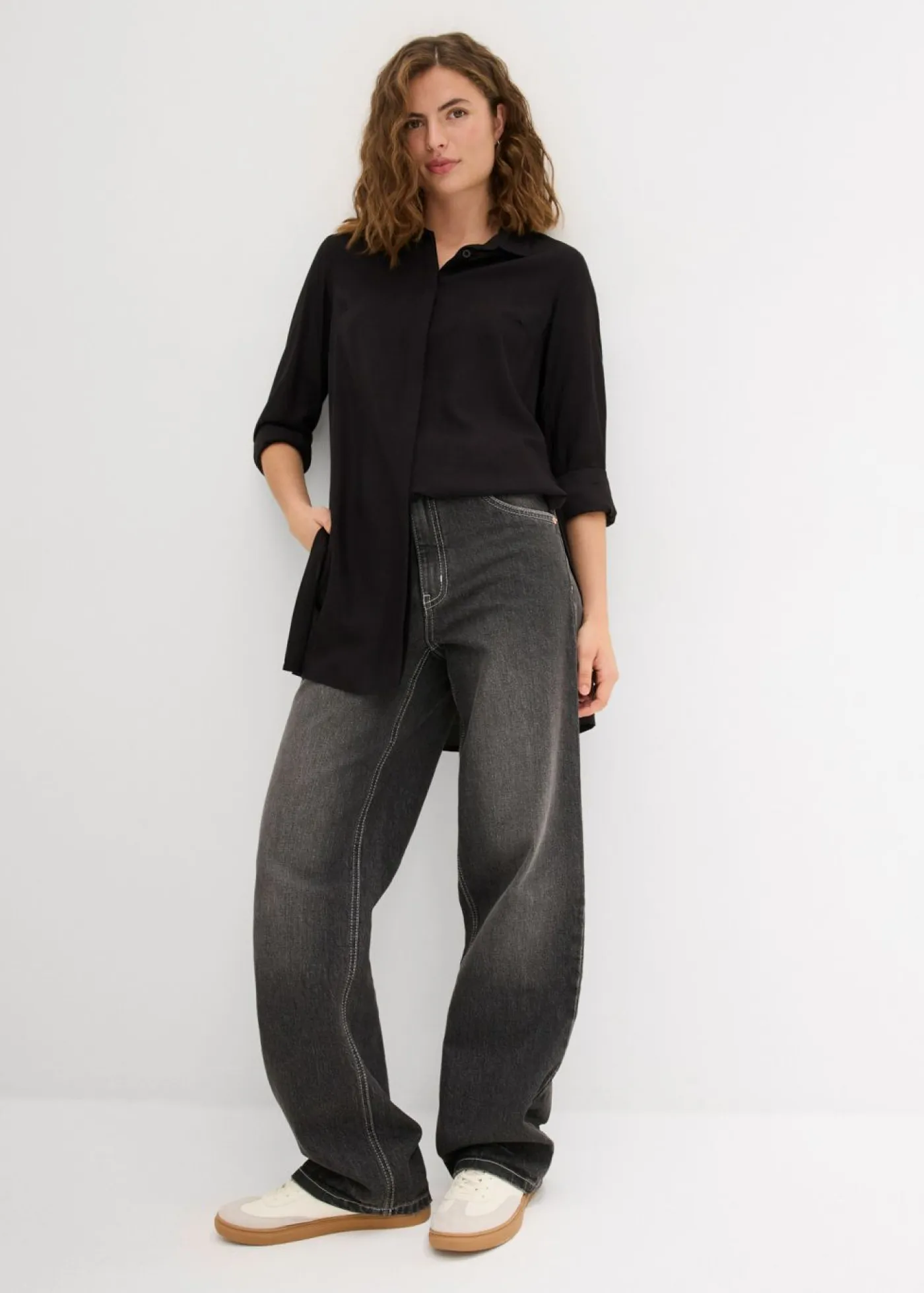 Online Blusa larga con abertura de viscosa fluida Mujer Camisas Y Blusas