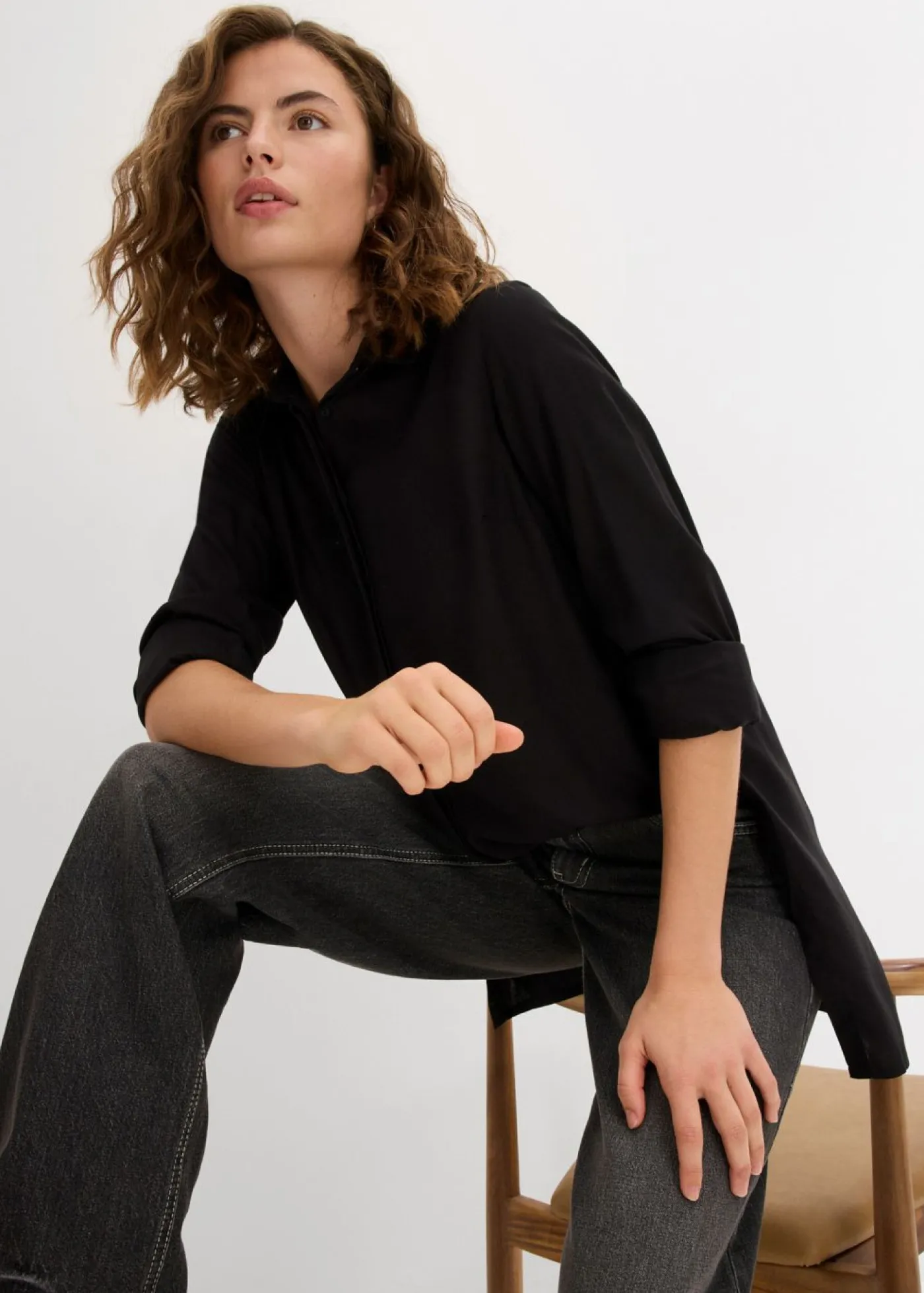 Online Blusa larga con abertura de viscosa fluida Mujer Camisas Y Blusas