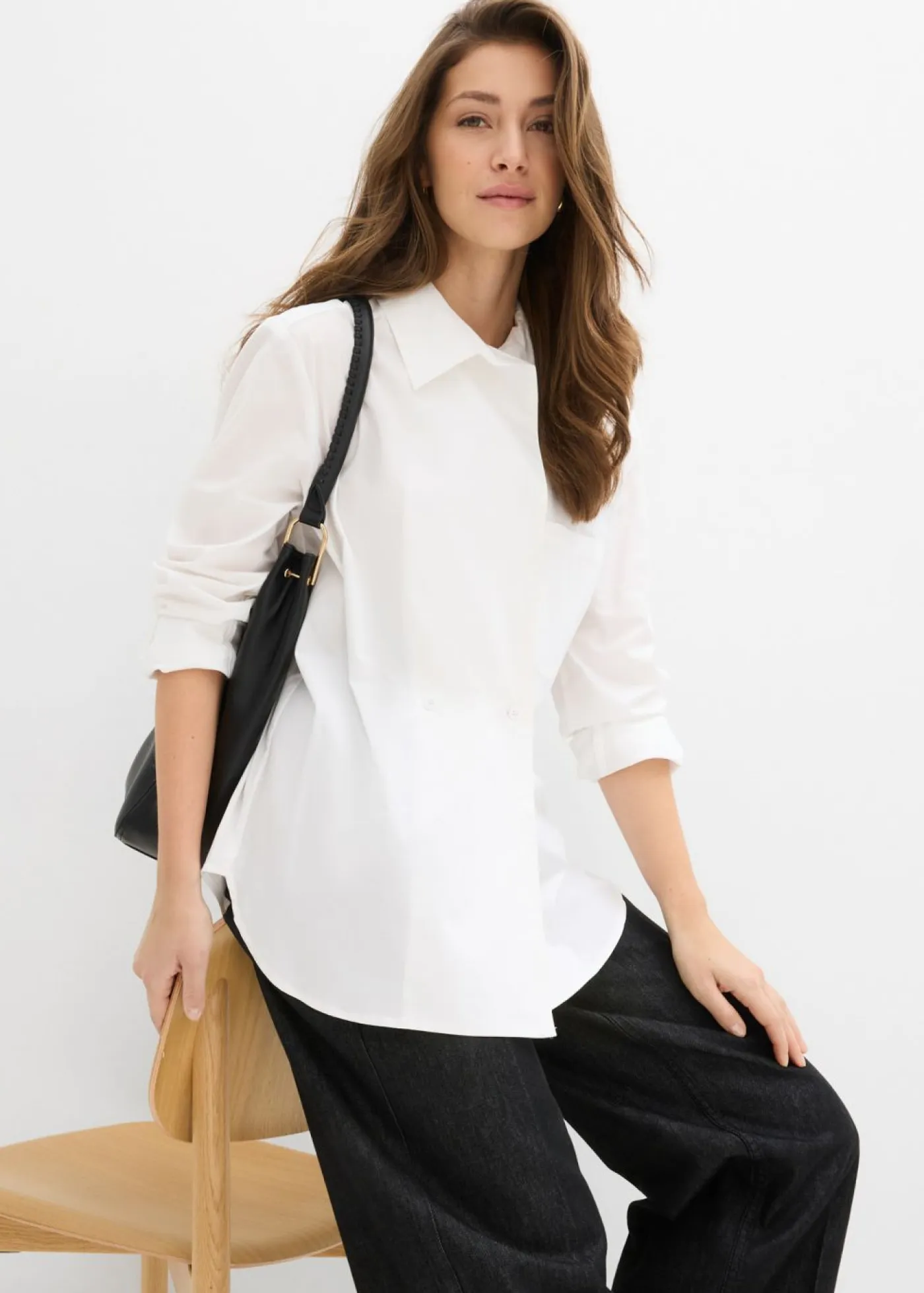 Hot Blusa larga con escote en V Mujer Camisas Y Blusas|Novedades