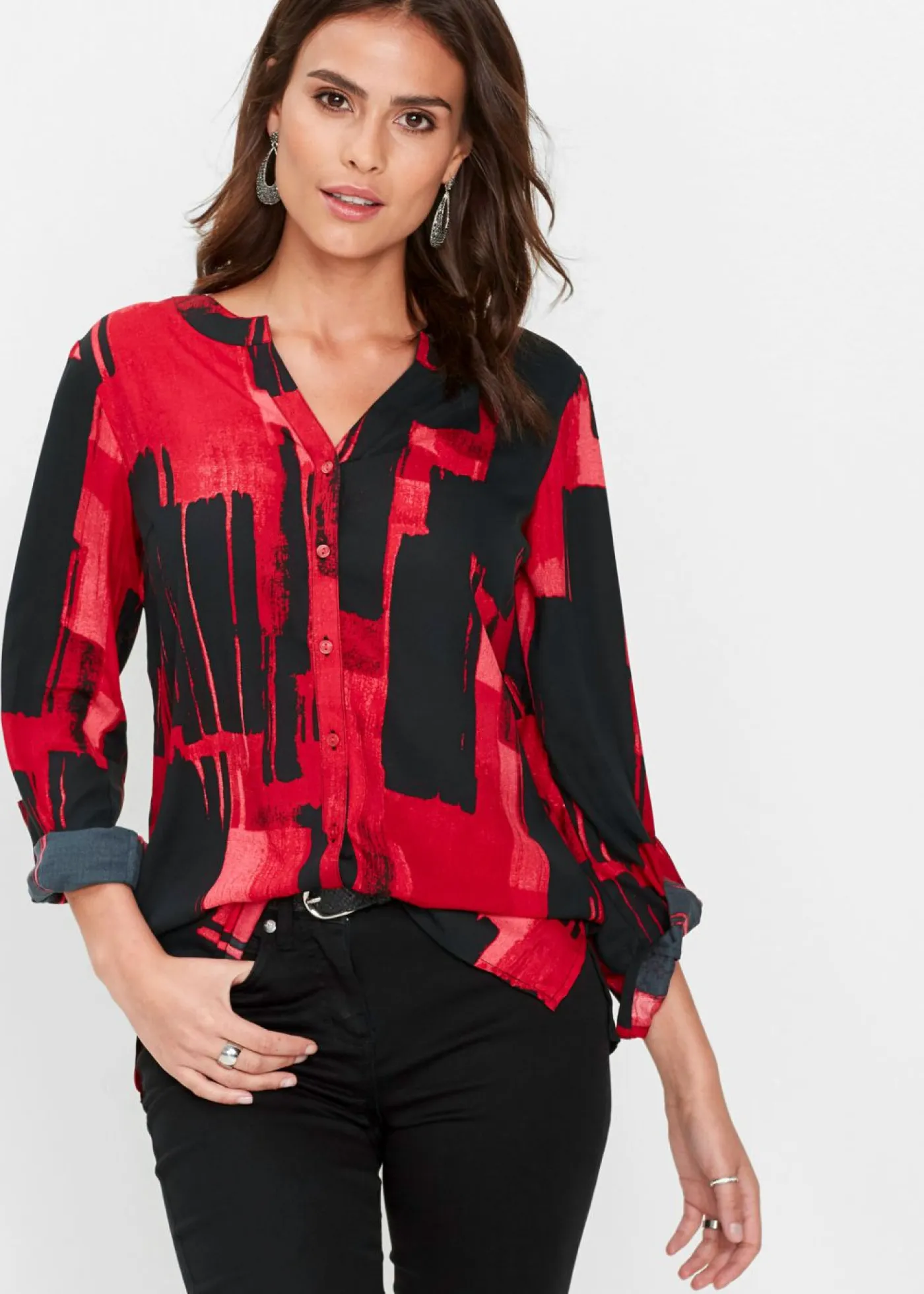 Discount Blusa larga de gasa con estampado Mujer Camisas Y Blusas