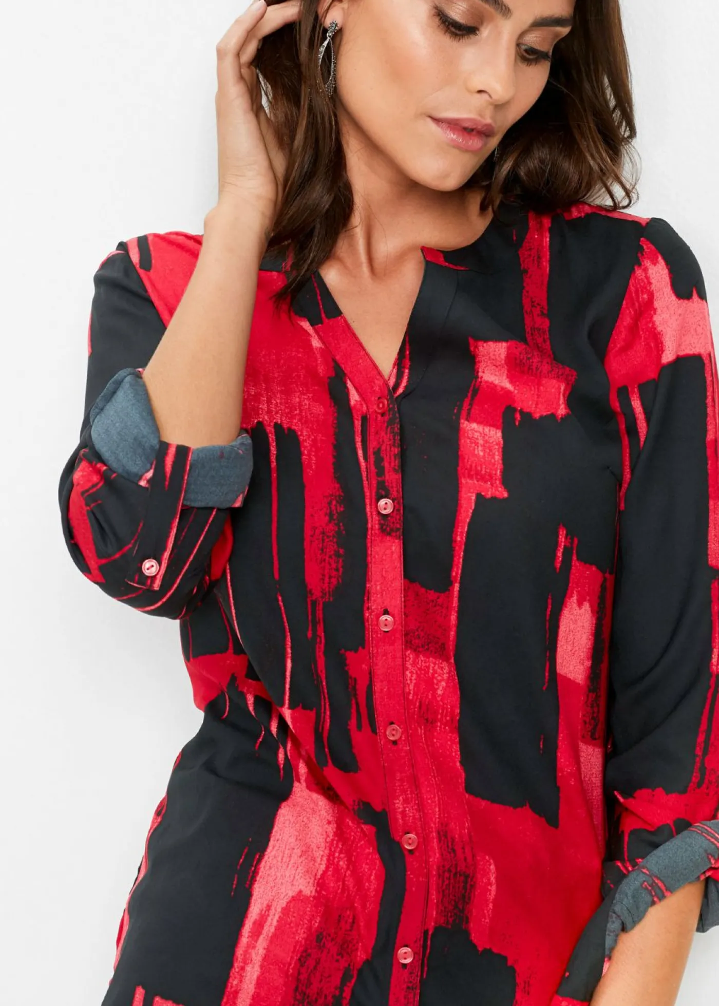 Discount Blusa larga de gasa con estampado Mujer Camisas Y Blusas