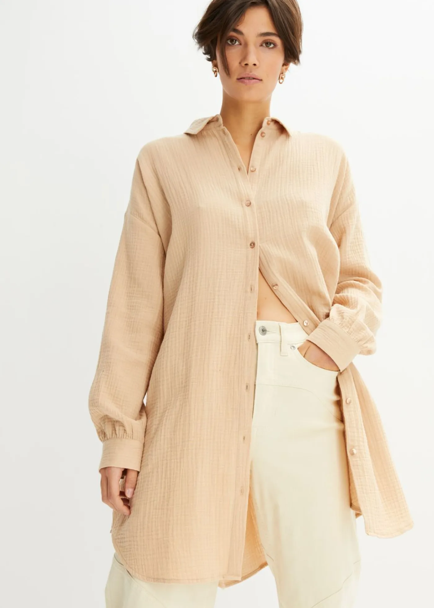 New Blusa larga de muselina con corte holgado Mujer Camisas Y Blusas|Novedades