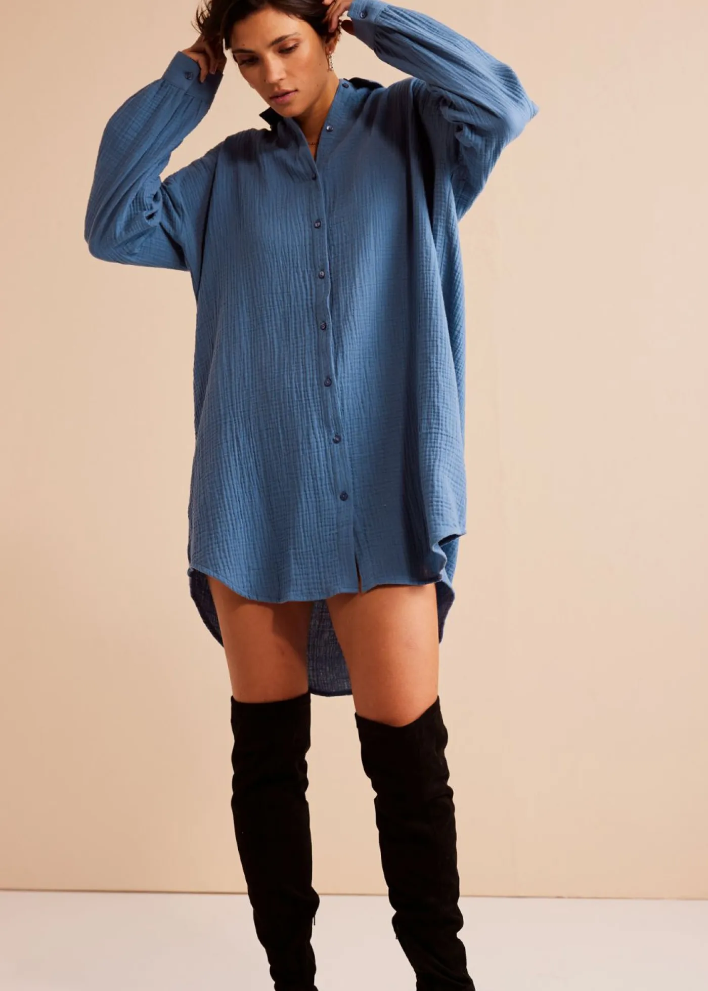 Discount Blusa larga de muselina con corte holgado Mujer Camisas Y Blusas|Novedades