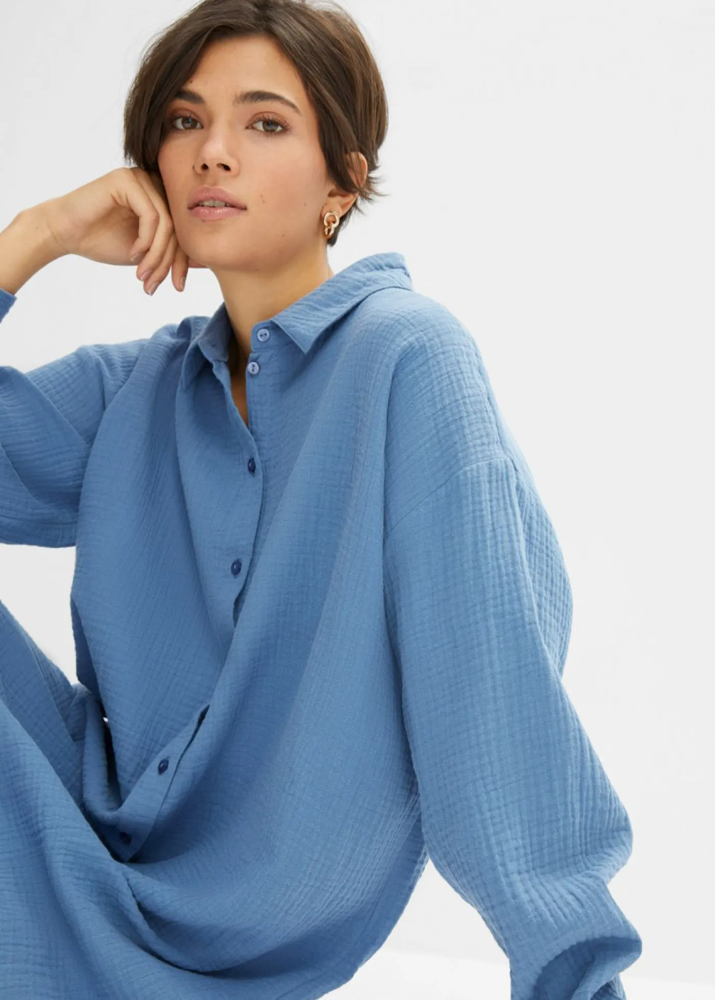 Outlet Blusa larga de muselina con corte holgado Mujer Camisas Y Blusas|Novedades