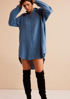 Outlet Blusa larga de muselina con corte holgado Mujer Camisas Y Blusas|Novedades