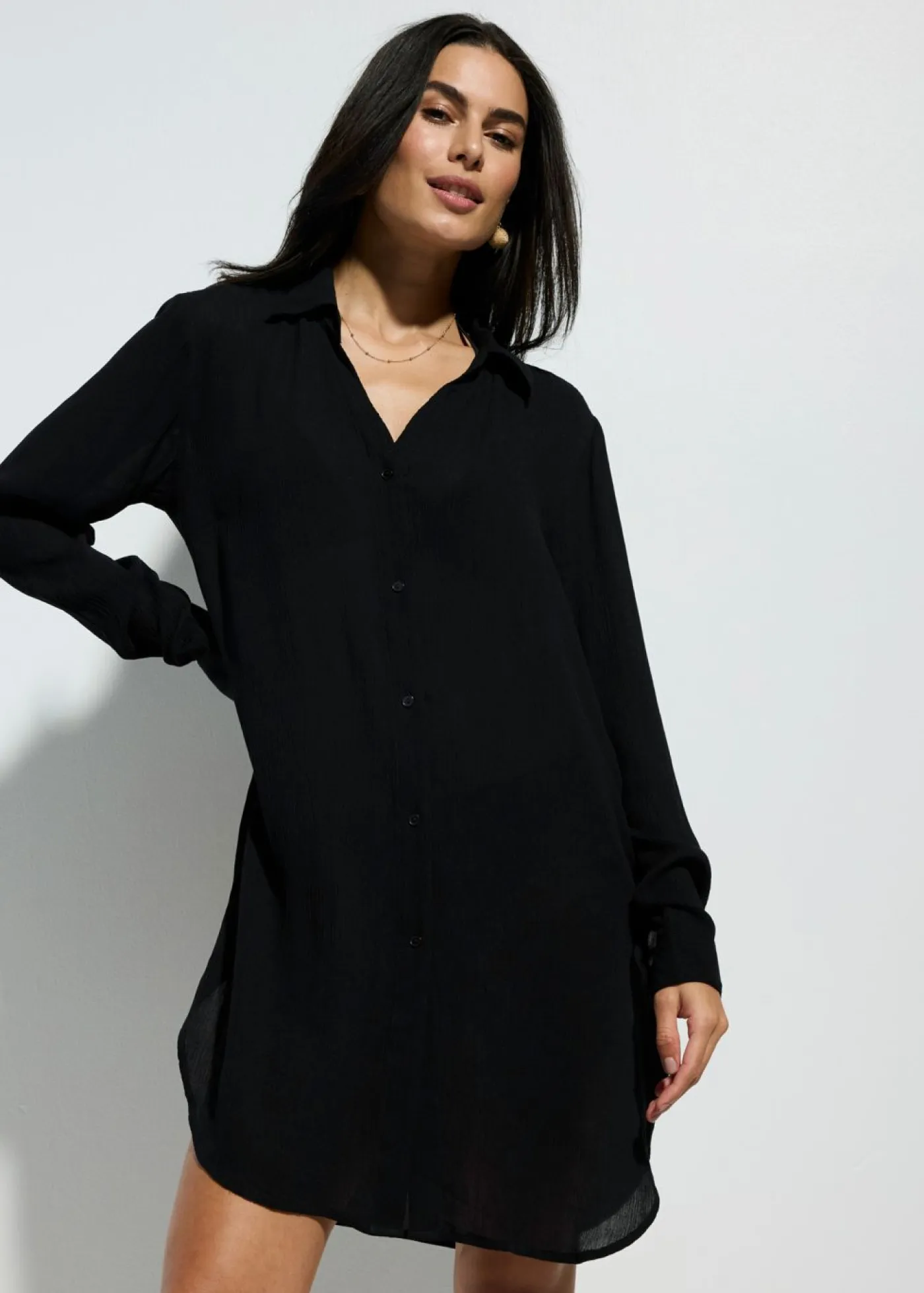Hot Blusa larga de playa de viscosa fluida Mujer Ropa De Playa|Vestidos