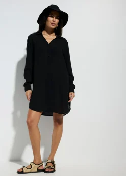 Hot Blusa larga de playa de viscosa fluida Mujer Ropa De Playa|Vestidos