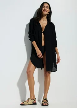 Hot Blusa larga de playa de viscosa fluida Mujer Ropa De Playa|Vestidos