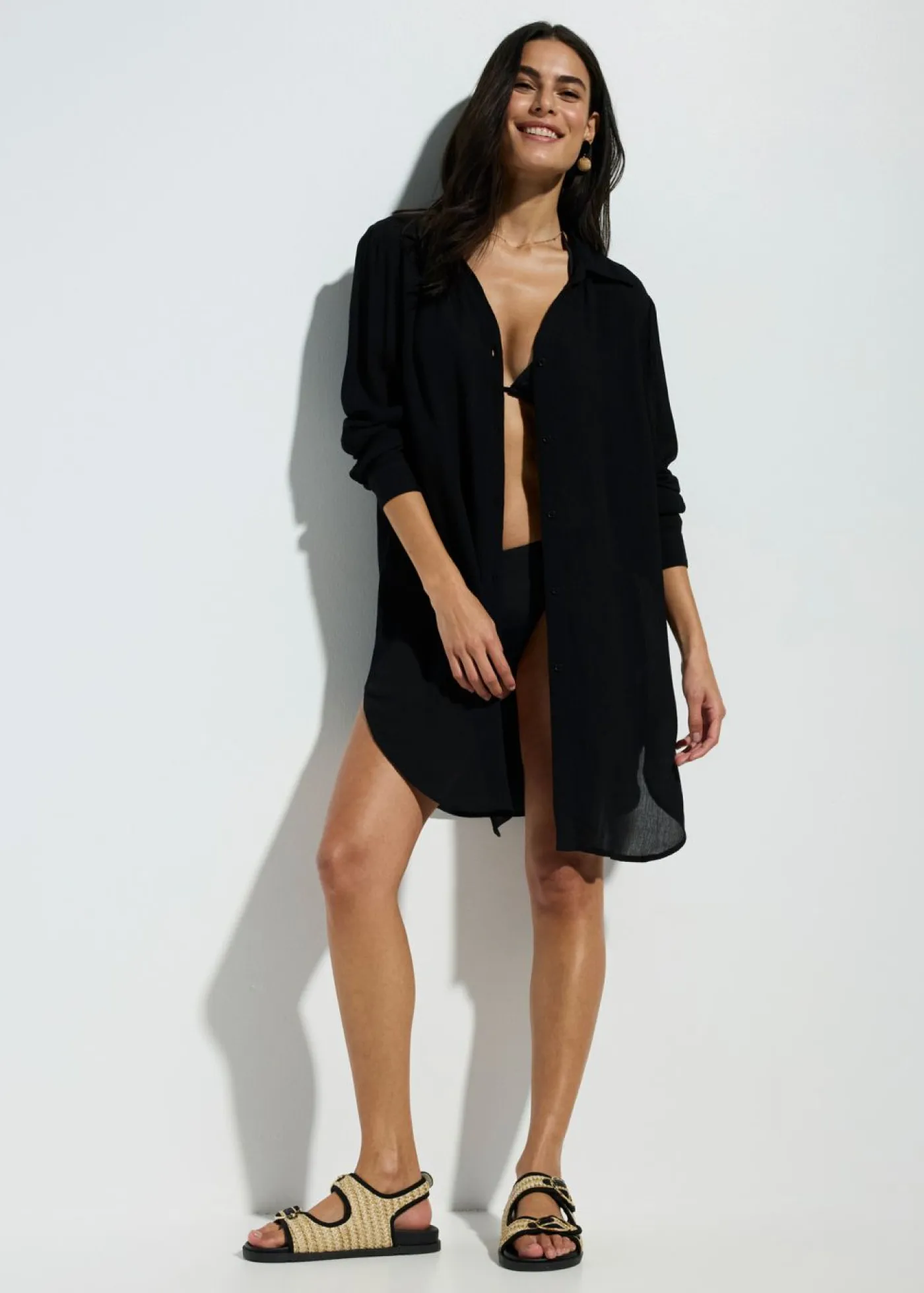 Hot Blusa larga de playa de viscosa fluida Mujer Ropa De Playa|Vestidos