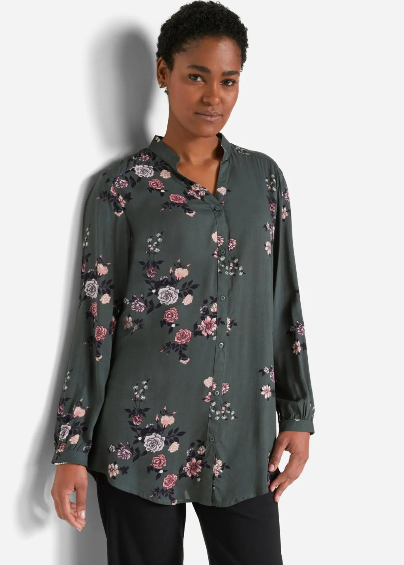 New Blusa larga de viscosa fluida Mujer Camisas Y Blusas