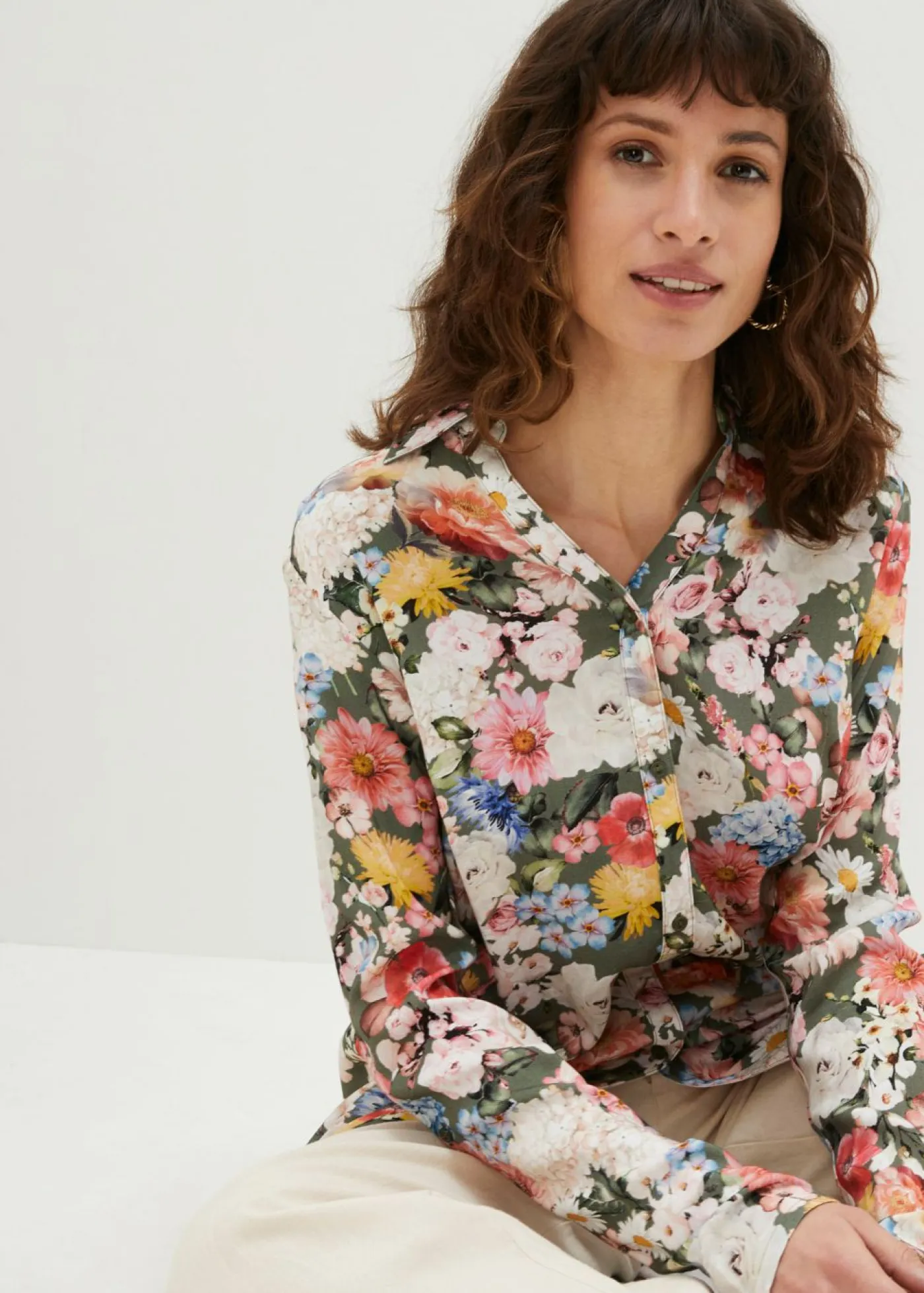 Outlet Blusa larga de viscosa fluida Mujer Camisas Y Blusas