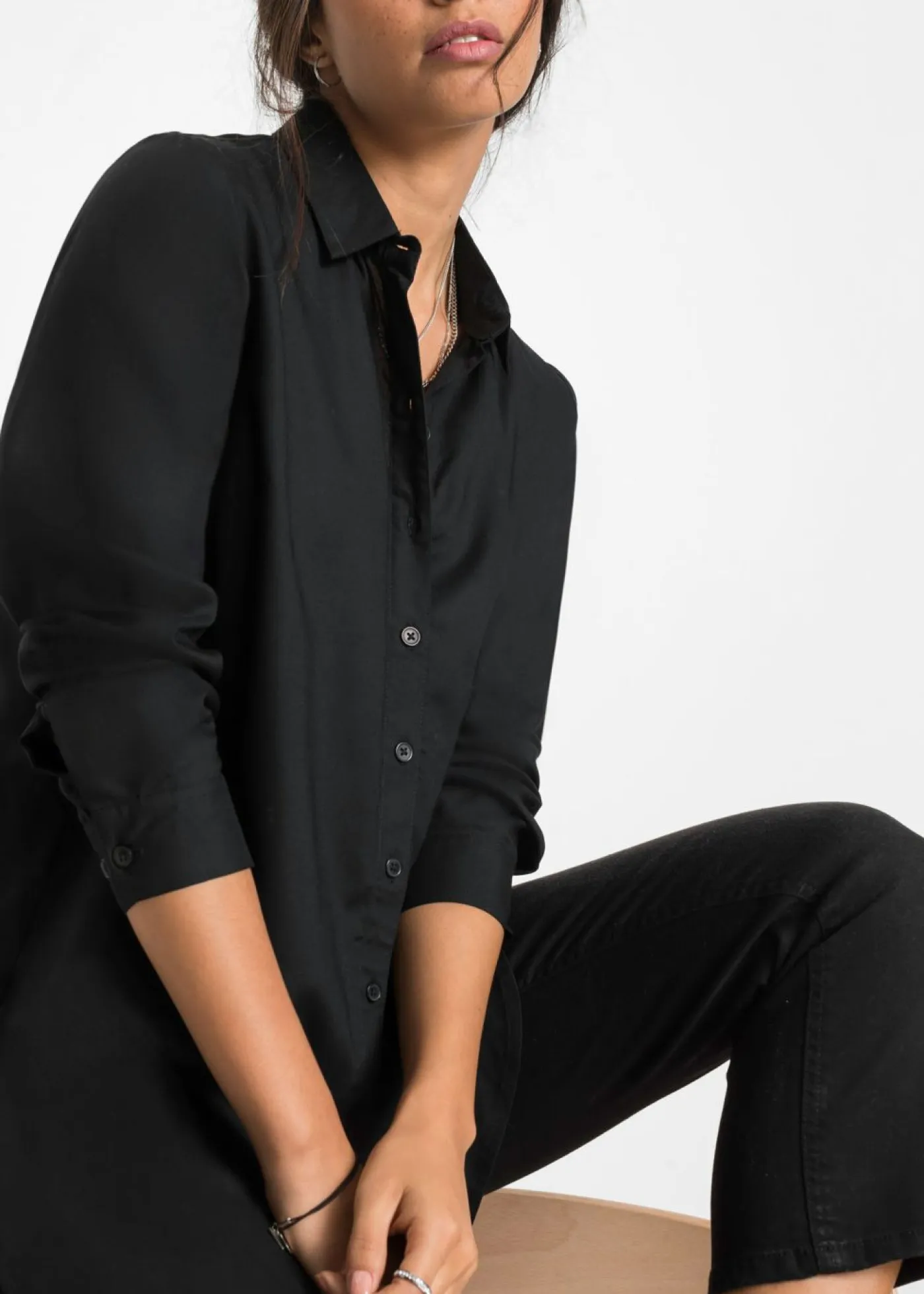 Outlet Blusa larga de viscosa pura Mujer Camisas Y Blusas