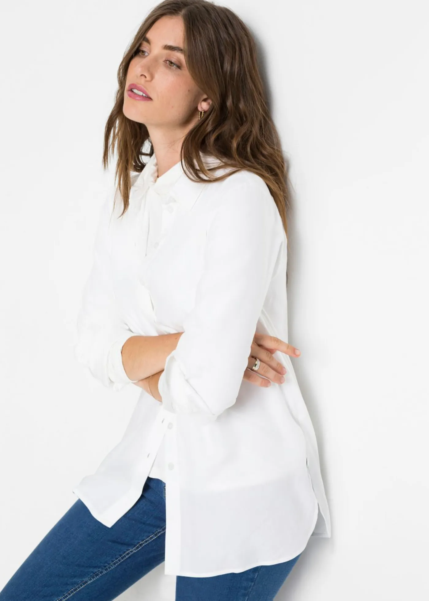 Blusa larga de viscosa pura Mujer Camisas Y Blusas