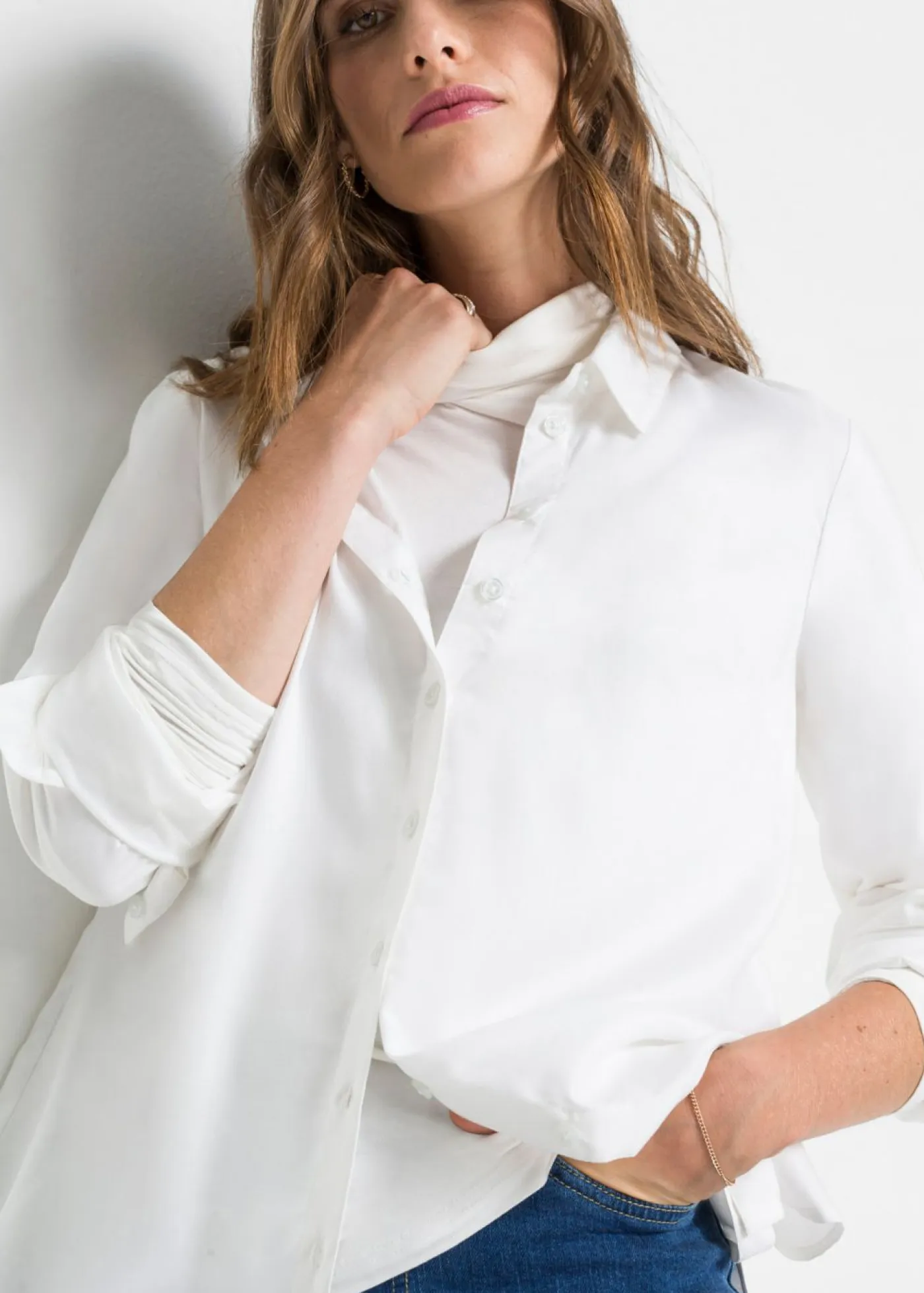 Blusa larga de viscosa pura Mujer Camisas Y Blusas