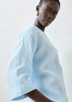 Online Blusa oversize de lino puro Mujer Premium|Camisas Y Blusas