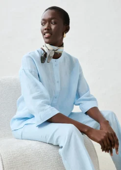 Online Blusa oversize de lino puro Mujer Premium|Camisas Y Blusas